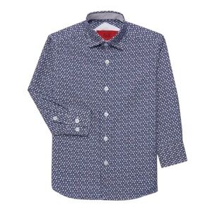 Elie Balleh Little Boys Floral Button Front Dress Shirt Navy Blue Size 4